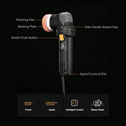 Shinemate Dual Action Polisher For Car Detailing 3 Inch, 500W 12Mm Throw Random Orbital Polisher With 6 Variable Speed Setting #TOP4