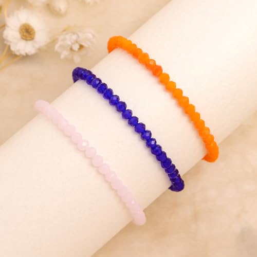 Rainbow Gemstone Beaded Bracelets Stack Set for Women, 3Pcs Handmade Natural Stone Beads Stackable Bracelet Summer Beach Jewelry Gift.4