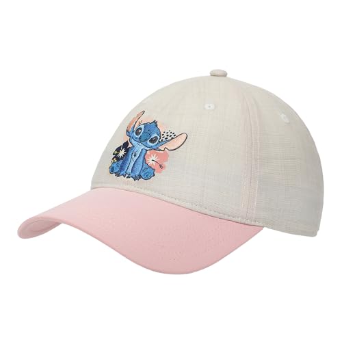 Disney Stitch Embroidered Character & Flowers Womens White & Pink Unstructured Baseball Cap