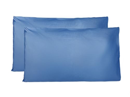 Par de Fundas de Almohada 100% algodón Puro 50x70 cm, Juego de 2 Camas Cojines Telas, Cierre de Bolsas, Color sólido, tamaño estándar con - Azul Real