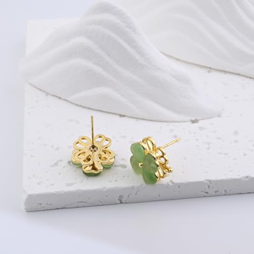 Rotatable Four Leaf Clover Earrings Stud Jade Earrings Green Stud Gold Earrings for Women Trendy4