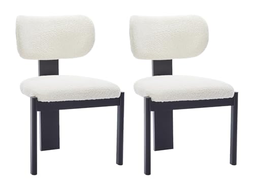 Vente-unique - Lot de 2 chaises en Tissu Bouclette et Bois d'hévéa Noir - Blanc - WILANA - Salle à Manger