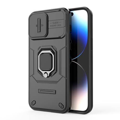 Image of Polycarbonate Camshield Pro Case With Slide Camera Protection And 360 Protection Ring Stand Bumper Back Case Cover For iPhone 14 Pro Max (Black)