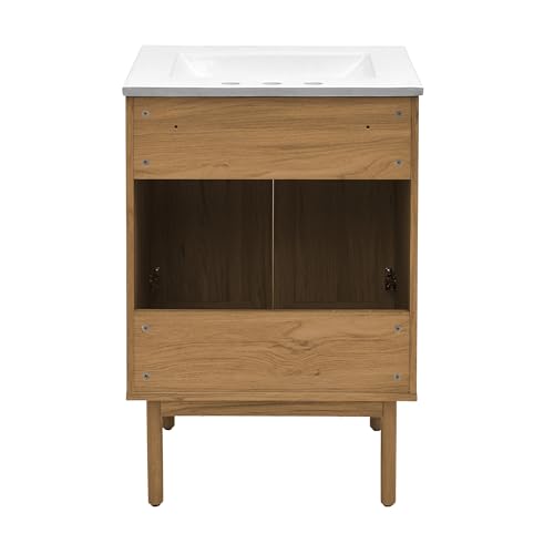 Image of Classe 24 inch Freestanding Bathroom Vanity in Golden Oak with 3-Hole Centerset Sink Top