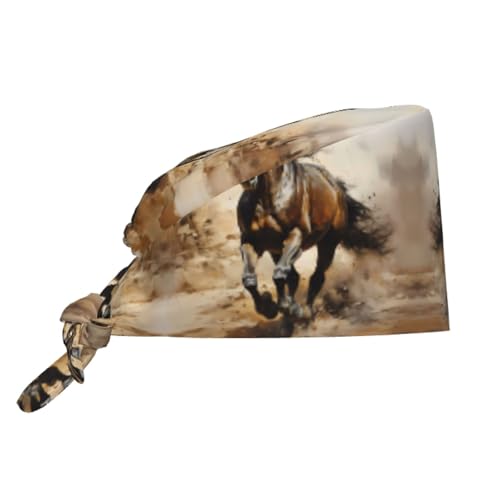 YYHWHJDE Bouffant - Gorras quirúrgicas ajustables con estampado de caballos occidentales, para hombres y mujeres, color negro, Negro, Talla única