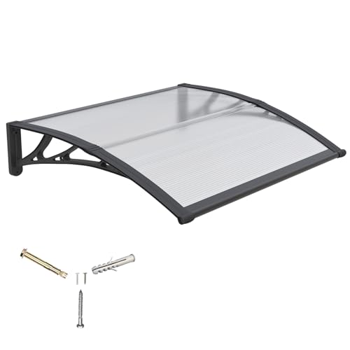 Vordach für Haustür,120x80cm Fenstervordach für Türen,Polycarbonat Pultvordach Überdachung für UV-,Regen- und Schneeschutz – Ideal für Veranda, Terrasse und Fenster