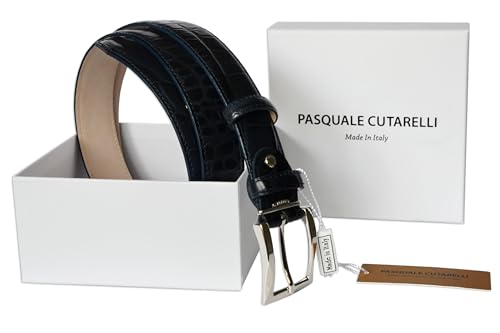 Image of Men's Italian Crocodile Embossed Leather Belt | Genuine Italian leather. Refined crocodile embossed texture. 35mm (1.38 inch) dress width. Handmade in Italy. Gift boxed.