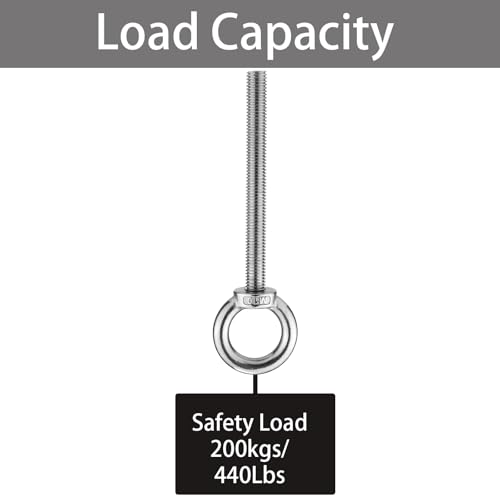 Image of M10 Stainless Steel Eye Bolts with Nuts 4 Pack, M10 x 100mm (3 /8 inch x 4 inch) Long Shoulder Lifting Eye Bolt for Swing Board, Heavy Duty Threaded Ring Screw Eyebolts Kits for Tie Down Straps Outdoor
