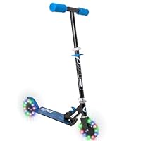 EVO Childrens Light Up Inline Scooter | Kids Push 2 Wheeled With Adjustable Handle Height | Easy Foldable Scooter For Boys And Girls| Kick Scooter For Kids Age 5-12