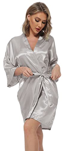 Goodmansam Women's Short Satin Robes Silky Bathrobe Bridesmaid Sleepwear For Wedding Party Getting Ready Solid Color, Light Gray, Xl #TOP2