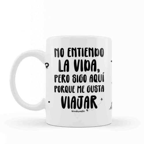 Wondernastic Taza me gusta viajar / Taza desayuno con frase original y divertida para viajeros Cover