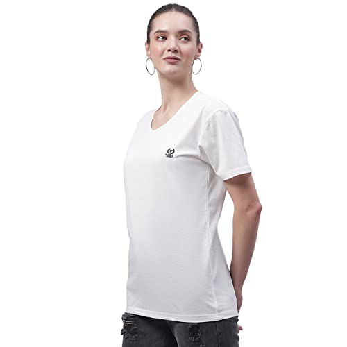 Image of Mack Jonney Women V Neck Cotton Solid Regular Fit T-Shirt-V Anthraa 001-P