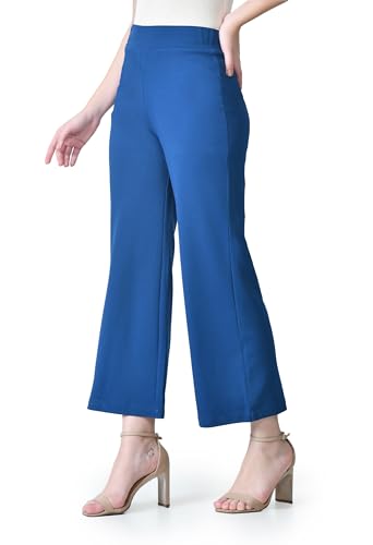 Image of Women's High Waist Straight Fit Trousers,Solid Korean Stretchable Pants for Women, Regular Fit Elastic Waist Full Length Formal Trouser,Casual,Office Wear