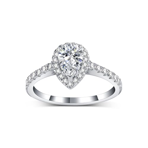 Pear Cut Halo Moissanite Wedding Ring Sets for Women, 10K 14K 18K Gold Vintage Teardrop Moissanite Engagement Promise Ring Bridal Sets for Her Anniversary Birthday Jewelry Gift Size 4-122