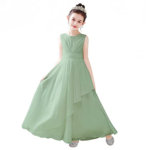Chiffon Flower Girl Dresses Wedding Junior Bridesmaid Sage Evening Party Girls Formal Princess Pageant Gown Sage 14 #TOP17