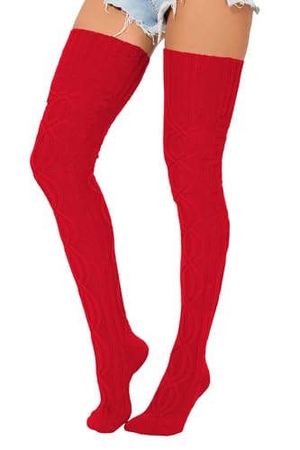 Image of Women's Thigh High Knitted Winter Boot Socks Vintage Extra Long Leg Warmer Over Knee High Stockings