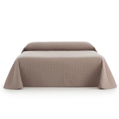 Sanelitex | Colcha de Cama Habitat | Color Lino | Cama de 180 | Reversible | Tacto Extrasuave | Hecho en España