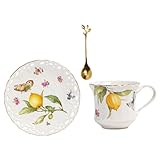Tasse à eau décorative : idéale pour le cappuccino, le double expresso, le latte, le chocolat chaud, etc., adaptée à la maison, au café, à la boulangerie, au magasin de desserts, au restaurant, etc., tasse à boisson avec assiette