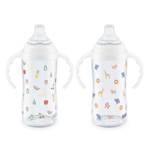 Image of NUK Learner Cup, 8+ Months, Fun Fruits and Animals, Amazon Exclusive Collection, 10 Oz, Pack of 2, BPA-Free, Soft Spout, Spill Proof Sippy Cup