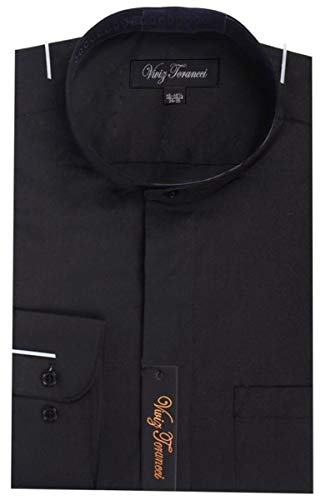 Men's Regular Fit Long Sleeve Banded Collar Solid Dress Shirt AC201