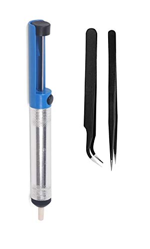 Inditrust Aluminium Body Desoldering Pump Solder Sucker Iron Remover Tool with 2 NON MAGNETIC BLACK TWEEZERS-image-37