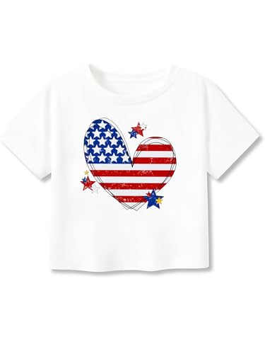 Image of VVNTY Girls American Flag Crop Tops Kids USA Crop Shirt Patriotic 4th of July Tops 5-14 Years