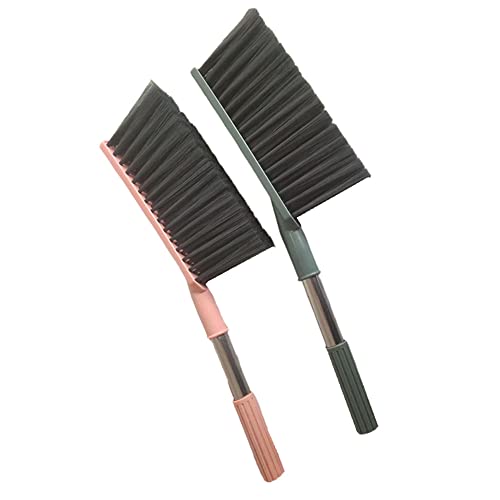 2 Pack Soft Bristle Bed Sheets Sweeping Cleaning Brush with Long Hand, Counter Duster for Debris Hair Remover Desk Quilt Sofa Furniture (Pink Green)