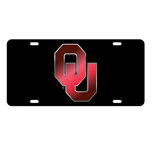 Oklahoma Sooners Laser Cut Inlaid Mirrored Black Plate w/Red OU Silver Outline