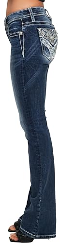 Miss Me Women's Midnight Rodeo Mid Rise Bootcut Jeans with Faux Flap Pockets3