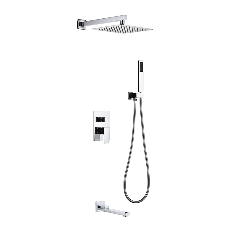 Ensemble de douche encastré chrome 25x25 cm avec 3 fonctions pour salle de bain