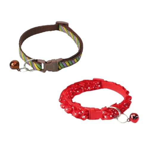 YellowCult 2 Piece Pet Collars for Cats, Puppies, Small Dogs, Fat Rabbits with Adjustable Size, Bell & Buckle Safety Lock-[Multicolor Stripe & Frill]-[Brown & Red] (B0D17J8FBK) Amazon Price History, Amazon Price Tracker