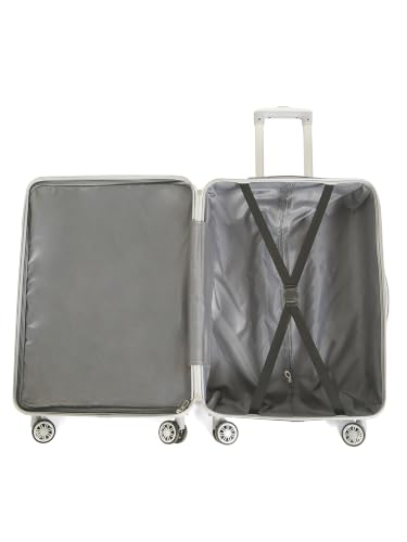 Image of Teakwood Premium Polypropylene Hard Case Printed Trolley Bag, Lightweight Unbreakable Luggage, 360 Dual Spinner Wheels, Side Combination Lock, Smooth Glide,Grey, Set of 2