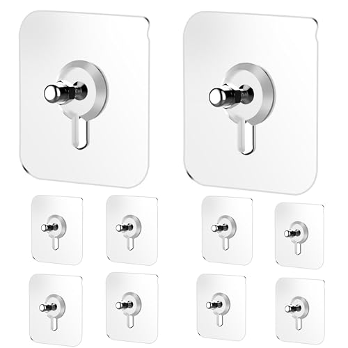 Image of KONVIO NEER Self Adhesive Wall Hanging Screw Hooks (10 Pcs) | Heavy Duty Hanging Sticky Hooks for Kitchen, Bathroom, Decoration |Nail Free, Transparent Wall Screw Hooks