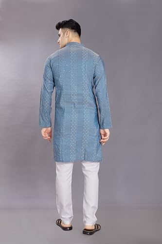 Image of DIVISIVE Men's Jequard Embroidered Art Silk Slim Fit Only Kurta