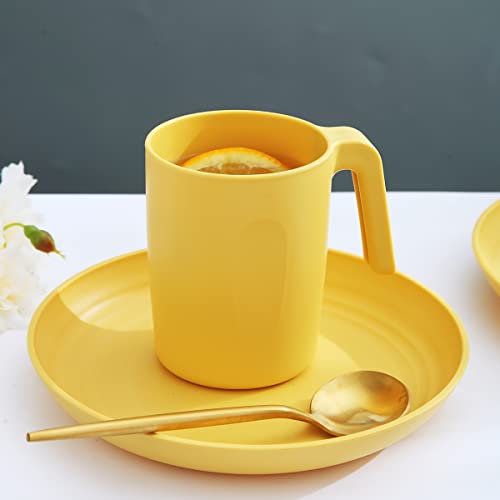 Kyraton Plastic Dinnerware Set Of 16 Pieces, Unbreakable And Reusable Light Weight Plates Mugs Bowls Dishes Easy To Carry And Clean Microwave Safe Bpa Free Dishwasher Safe Service For 4 (Gold Yellow) #TOP6