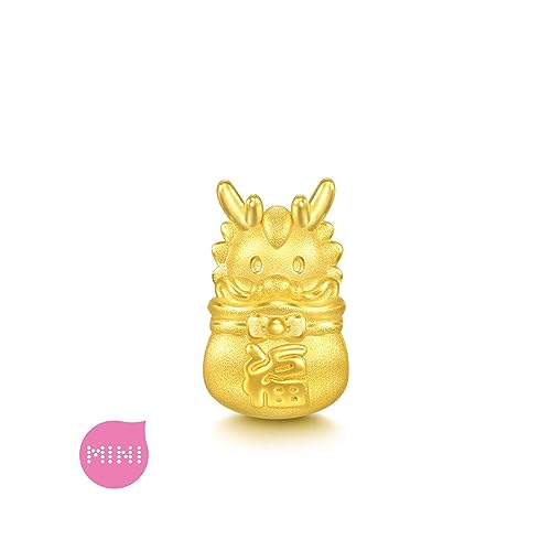 CHOW SANG SANG 999 24K Solid Gold Mini Charm Lucky Dragon in Lucky Bag Charm Bracelet for Women 94298C3