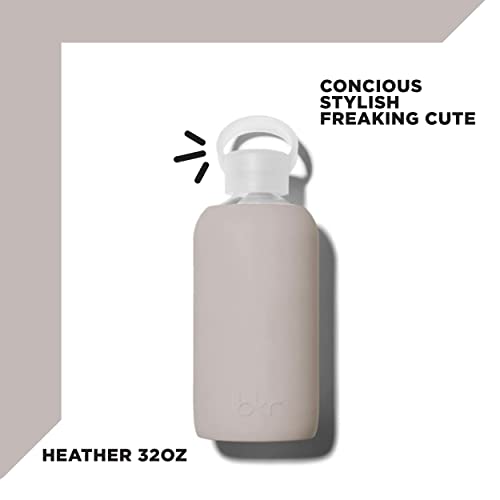 Bkr Big Smooth Heather - 32Oz/1L - Glass Water Bottle - Opaque Warm Concrete Grey - Dishwasher Safe - Removable Silicone Sleeve - Bpa Free #TOP1