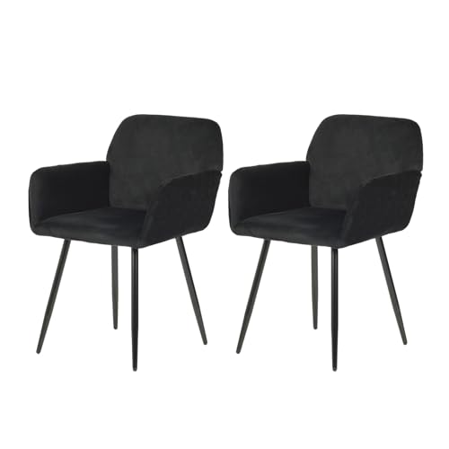 EGGREE Esszimmerstühle 2er Set Samt Stühle mit Armlehnen Gepolsterte Küchenstühle Moderner Design, Hochwertige Stühle für Esszimmer Wohnzimmer mit Stabilen Metallbeinen Tragkraft 150 kg, Schwarz EGGREE Esszimmerstühle 2er Set Samt Stühle mit Armlehnen Gepolsterte Küchenstühle Moderner Design, Hochwertige Stühle für Esszimmer Wohnzimmer mit Stabilen Metallbeinen Tragkraft 150 kg, Schwarz