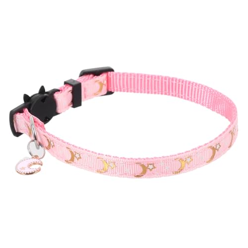 ペットの首輪 鈴付き子猫首輪 素敵な子猫の首輪 かわいい猫の首輪 猫の首輪用の鈴 子犬の首輪の月 子猫の 首輪 子猫の調節可能な首輪 キャットスターカラー 極細繊維 ピンク iplusmile