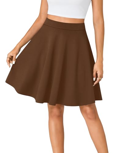 Vrtige Women's Casual Elastic High Waist A-Line Flared Knee Length Skirt