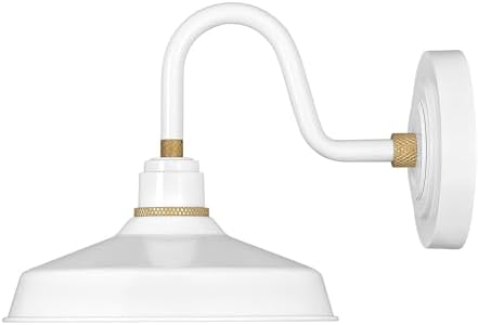 Hinkley Foundry Classic 10231GW Small Gooseneck Barn Light, Knurled Brass Accents, Dark Sky Compliant, Gloss White and Brass