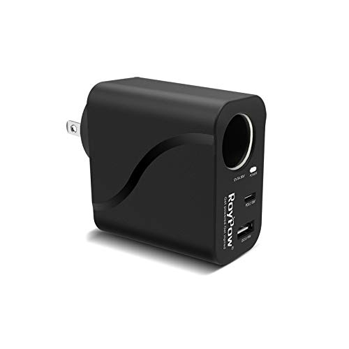 RoyPow 36W USB C Charger with Car Cigarette Lighter Socket, 3-Ports Wall Charger 18W PD3.0 Travel Plug 110V/120V to 12V/3A AC to DC Converter, Power Adapter for iPhone, Galaxy, Pixel, iPad