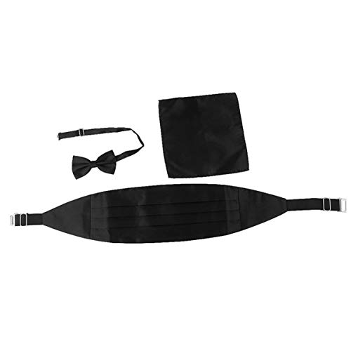 Sewroro 3Pcs Men Suit Accessories Adjustable Bow Tie Cummerbund And Pocket Square Handkerchief Black Tuxedo Set for Party Wedding