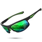 Ofwin Sports Sunglasses for Men Women Polarized UV Protection Fishing Driving Cycling Bik Running Wrap Around Sun Glasses Matte Black Frame/Green Mirror Lens