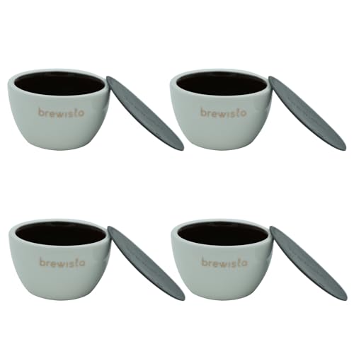 Brewista Professional Coffee Cupping Bowls with Silicone Lid, 8 oz, Heat-Retaining Porcelain, Glazed Dark Brown Interior for Precision Coffee Tasting, Espresso & Pour Over, Set of 4 (White)