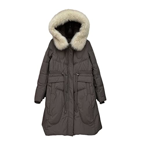 Manteau en duvet de canard blanc FULBHPRINT femme contre le froid glacial col fourrure café M