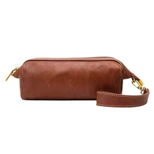 FHUILIJH Bolsa de Tabaco de Cuero Bolsa de Pipa Doble Cuero Genuino Piel de Vaca de Gran Capacidad Herramientas Especiales,Marrón,290mm