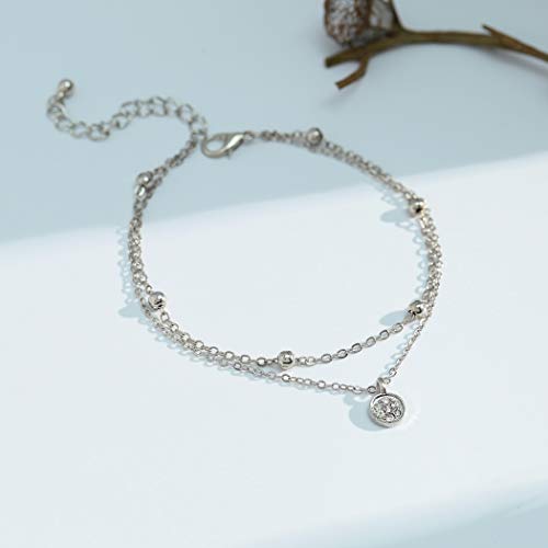 Preisvergleich Produktbild Jovono Mehrschichtige Perlen Kristall Fußkettchen Silber Fußkettchen Armbänder Fashion Beach Foot Schmuck für Frauen und Mädchen (Circle)