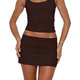 CocMouse Fold Over Tight Skirts for Women Sexy Low Waist Stretch Micro Mini Skirt for Summer Party Club Night Skorts Outfits (Dark Brown, S)