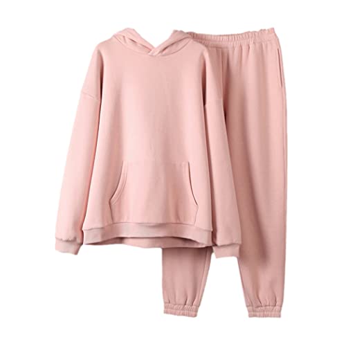 Ensemble chaud femme coton épais survêtement rose hiver 2 pièces thermique taille S avec capuche